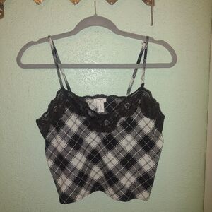 Plaid Lace Trim Cami Top